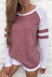 Casual Patchwork  Contrast O Neck Tops
