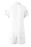 Casual Solid Patchwork Buckle Turndown Collar Straight Rompers