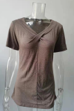 Casual Solid Split Joint Fold V Neck T-Shirts