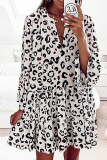 Casual Print Split Joint Flounce V Neck Cake Skirt Dresses