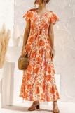 Fashion Casual Print Split Joint V Neck A Line Dresses