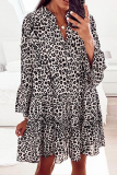Casual Print Split Joint Flounce V Neck Cake Skirt Dresses