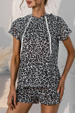 Fashion Casual Print Split Joint Hooded Collar Short Sleeve Two Pieces