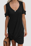 Casual Solid Split Joint Fold V Neck A Line Dresses