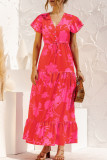 Fashion Casual Print Split Joint V Neck A Line Dresses
