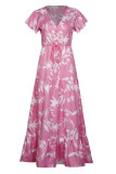Fashion Casual Print Split Joint V Neck A Line Dresses