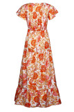 Fashion Casual Print Split Joint V Neck A Line Dresses