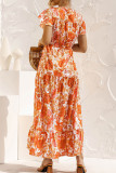 Fashion Casual Print Split Joint V Neck A Line Dresses