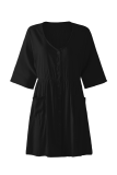Casual Solid Pocket Buckle V Neck A Line Dresses