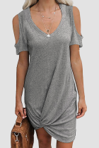Casual Solid Split Joint Fold V Neck A Line Dresses