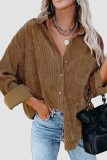 Casual Street Solid Pocket Buckle Turndown Collar Tops