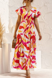 Fashion Casual Print Split Joint V Neck A Line Dresses
