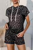 Fashion Casual Print Split Joint Hooded Collar Short Sleeve Two Pieces