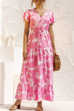 Fashion Casual Print Split Joint V Neck A Line Dresses