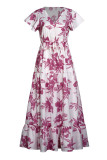 Fashion Casual Print Split Joint V Neck A Line Dresses