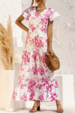 Fashion Casual Print Split Joint V Neck A Line Dresses