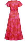 Fashion Casual Print Split Joint V Neck A Line Dresses