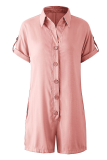 Casual Solid Patchwork Buckle Turndown Collar Straight Rompers