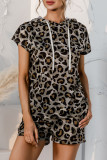 Fashion Casual Print Split Joint Hooded Collar Short Sleeve Two Pieces