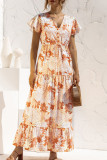 Fashion Casual Print Split Joint V Neck A Line Dresses