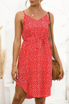 Fashion Sweet Print Split Joint V Neck Irregular Dresses
