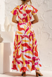 Fashion Casual Print Split Joint V Neck A Line Dresses
