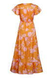 Fashion Casual Print Split Joint V Neck A Line Dresses