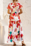 Fashion Casual Print Split Joint V Neck A Line Dresses