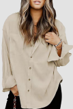 Casual Street Solid Pocket Buckle Turndown Collar Tops