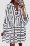 Casual Print Split Joint Flounce V Neck Cake Skirt Dresses