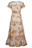 Fashion Casual Print Split Joint V Neck A Line Dresses