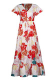 Fashion Casual Print Split Joint V Neck A Line Dresses
