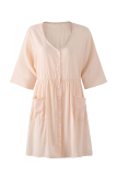 Casual Solid Pocket Buckle V Neck A Line Dresses