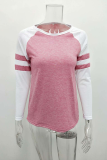 Casual Patchwork  Contrast O Neck Tops