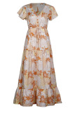 Fashion Casual Print Split Joint V Neck A Line Dresses