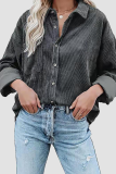 Casual Street Solid Pocket Buckle Turndown Collar Tops