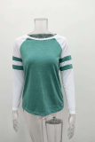 Casual Patchwork  Contrast O Neck Tops