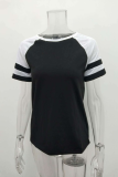 Casual Patchwork  Contrast O Neck Tops