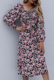 Elegant Floral Frenulum Fold Square Collar A Line Dresses