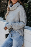 Fashion Street Solid Split Joint Turtleneck Tops