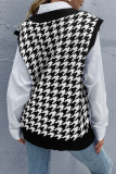 Casual Plaid Split Joint  Contrast V Neck Tops