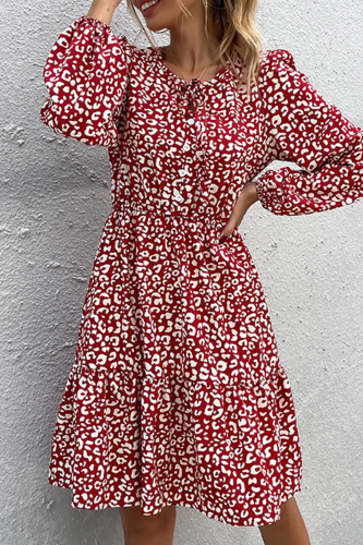 Elegant Print Frenulum Buckle O Neck A Line Dresses
