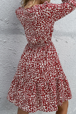 Elegant Print Frenulum Buckle O Neck A Line Dresses