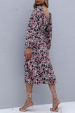 Elegant Floral Frenulum Fold Square Collar A Line Dresses