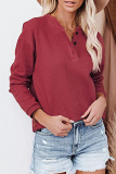 Casual Solid Split Joint Buckle O Neck Tops