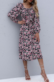 Elegant Floral Frenulum Fold Square Collar A Line Dresses