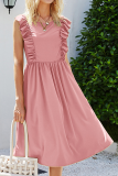 Sweet Elegant Solid Split Joint Flounce O Neck A Line Dresses