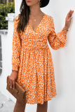 Elegant Floral Split Joint Fold V Neck A Line Dresses