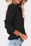 Casual Solid Split Joint Buckle O Neck Tops