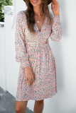 Elegant Floral Split Joint Fold V Neck A Line Dresses